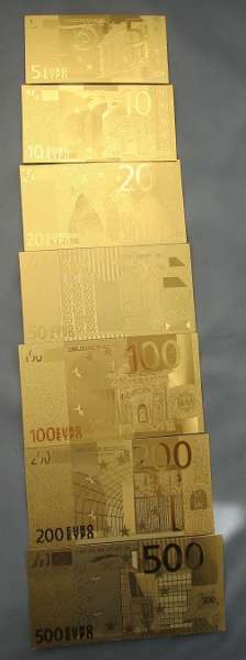 5,10,20,50,100,200,500 Euro 24 Karat Serie Vergoldet Neudruck unzirkuliert