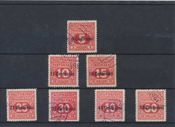 Portomarken von Bosnien Aufdruck in Ital. Währung 1918/19. ANK Nr. 1-7 gestempelt