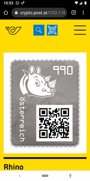 Crypto Stamp 4 - Rhino Schwarz/ 4 Rhino Black crypto stamp edition Postfrisch