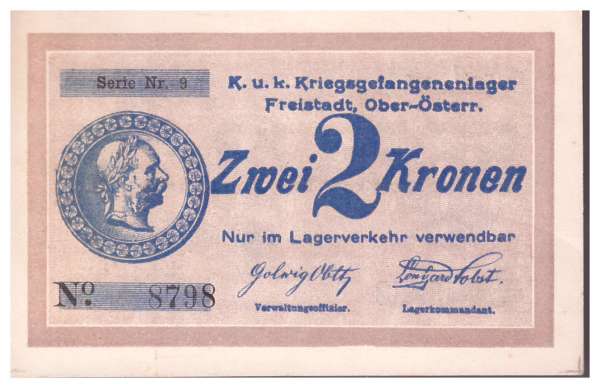 2 Kronen K&K Kriegsgefangenenlager Freistadt OÖ Nr.8798