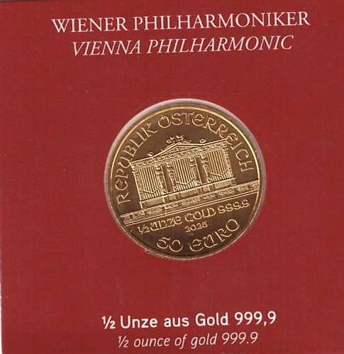 2025 Philharmoniker 1/2 unze 50 Euro 15,55 Gramm
