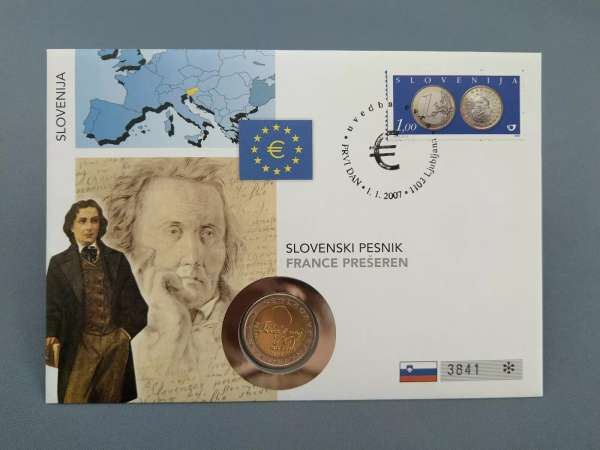 2 Euro Numisbrief Slowenien 2007 France Prešeren