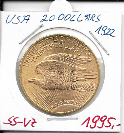 20 Dollar 1922 USA Gold $20, Double Eagle St. Gaudens U.S. Mint