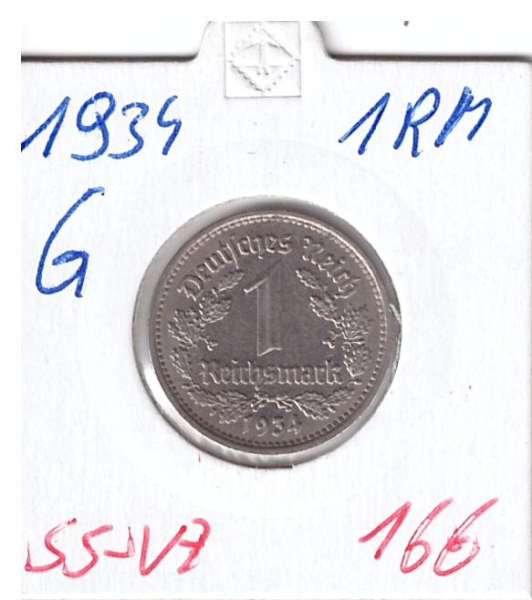 1 RM Reichsmark 1934 G Nickel
