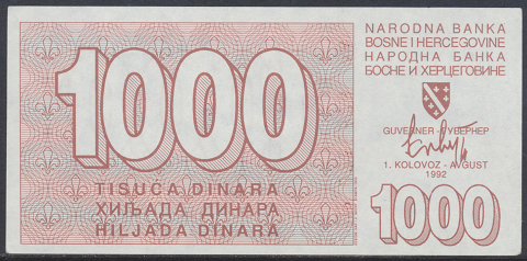 Bosnien Herzogowina- 1000 Dinara 1992 unc - Pick Nr. 26