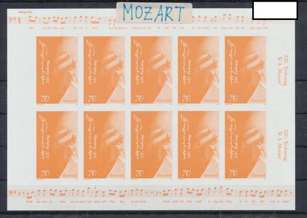 Buntdruck Kleinbogen Edition 220Todestag W.A.Mozart 5.12.2011 Orange