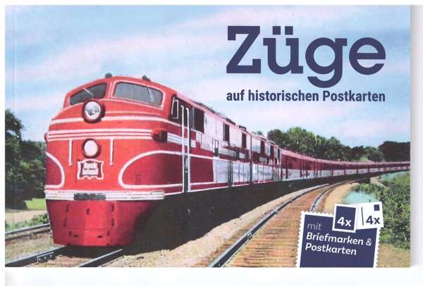 Züge auf historischen Postkarten Briefmarken Heft mit 4 Marken