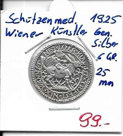 Schützenmedaille 1875-1925 Wiener Künstler Genossenschaft Silber 25mm 6 Gramm