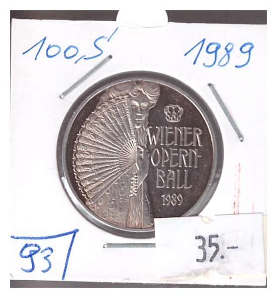 Nr. 094 Wiener Opernball Ballfächer 1989 Casinos Austria Silber Jeton 100 Schilling