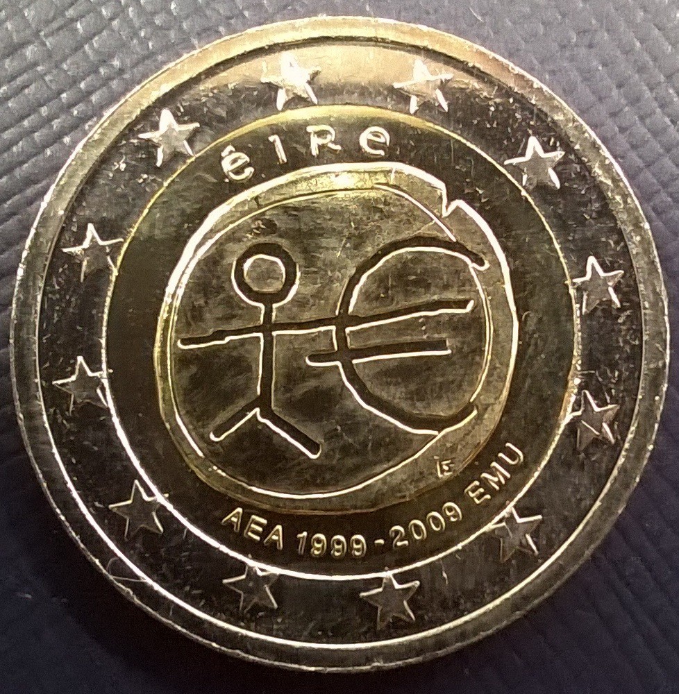 2 Euro Irland 2009 10 Jahre Euro WWU 2 Euro Wirtschafts Währungsunion WWU 2009 2 Euro