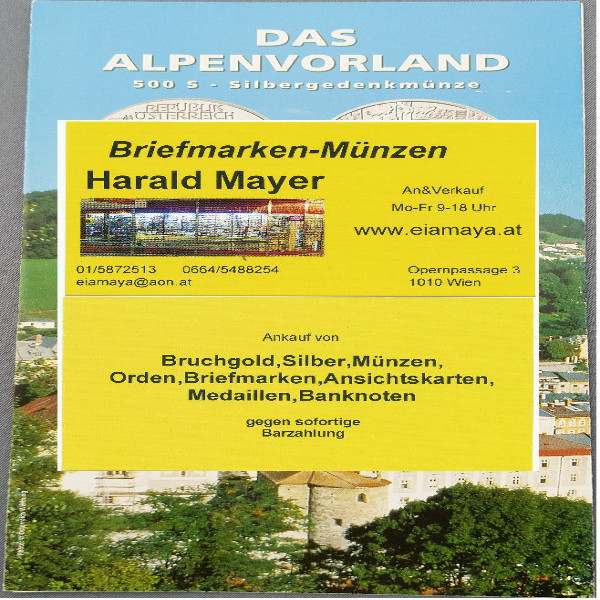 Die Alpenvorland 1995 500 Schilling Silber - nur Flyer Folder