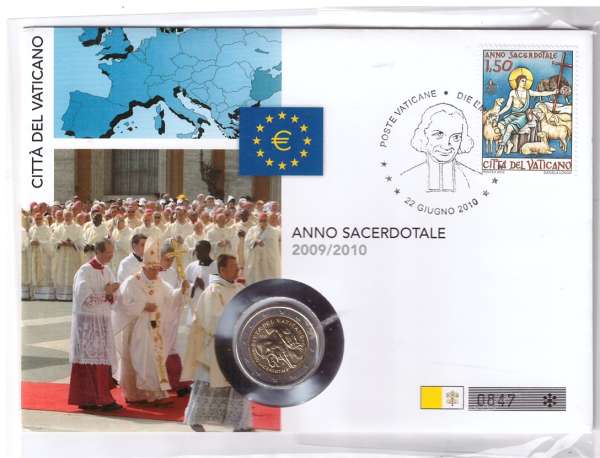 2 Euro Numisbrief Vatikan 2010 Priesterjahr