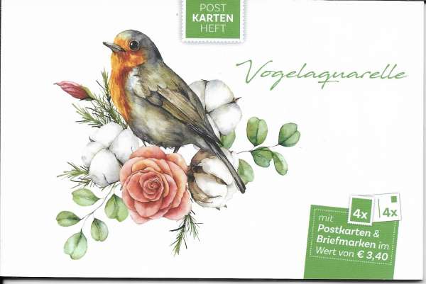 Vogelaquarelle Briefmarken & Postkarten Heft mit 4 Marken