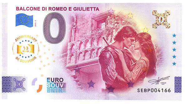 Balcone di Romeo e Giulietta Unc 0 Euro Schein 2025-2 Italien Anniversary