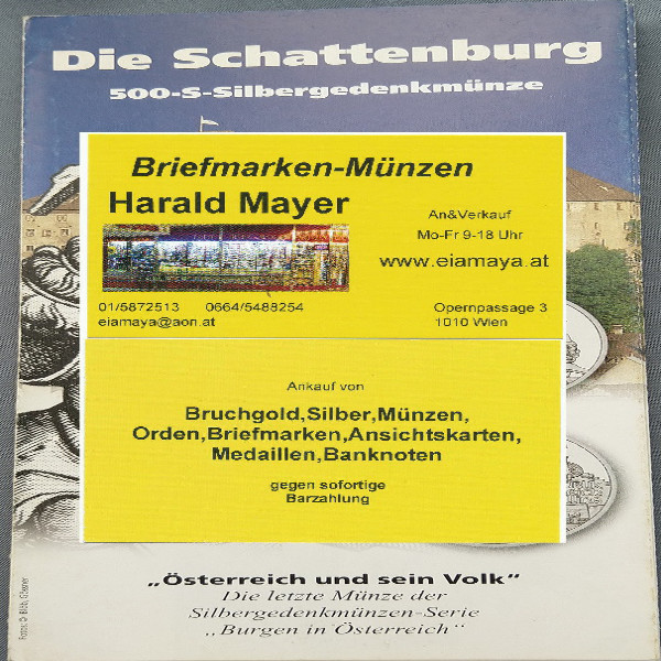 Die Schattenburg 2001 500 Schilling Silber - nur Flyer Folder