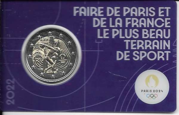 2 Euro Frankreich 2022 Olympische Spiele 2024 in Paris violett Coincard