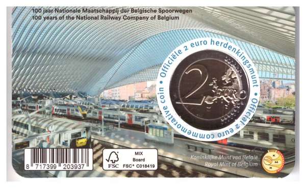 2 Euro Belgien 2026 100 Jahre Eisenbahn Coincard Deutsch