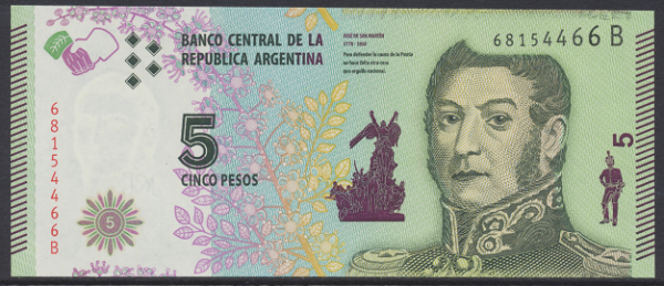 Argentinien – 5 Pesos (2015) (P.359) Erh. UNC
