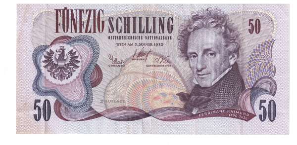 50 Schilling 2.1.1970 Ferdinand Raimund 2 Auflage G959380L ANK 284 Burgtheater