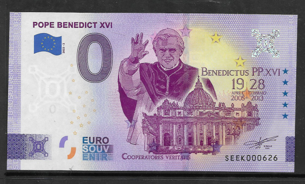 Papst Benedict XVI Pope Benedict XVI 0 Euro Schein 2022-2 Italien