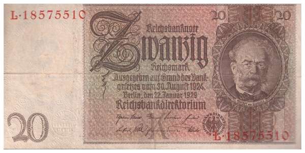 20 Reichsmark 22.1.1929 Wz. Kopf Siemens L-18575510 Ank.230