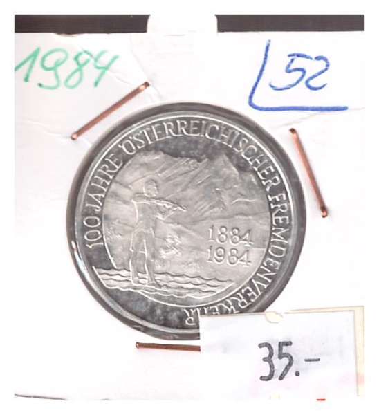 Nr. 052 100 Jahre Fremdenverkehr 1984 Casinos Austria Silber Casino Jeton 100 Schilling