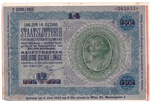 Donaustaat Noten 1000 Kronen mit Lotterieaufdruck 14 Lotterie 1925 ANK197-305957