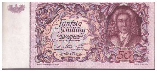 50 Schilling 2.1.1951 Jakob Brandtauer Rs. Wachauerin und Stift Melk 1037/409986