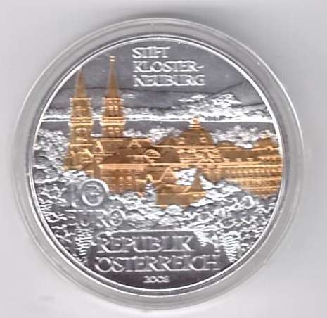 10 Euro 2008 Stift Klosterneuburg ANK Nr.13 Teilvergoldet Silber Premiumausgabe