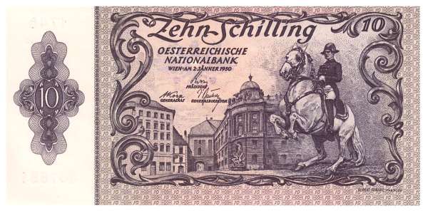 10 Schilling 2.1.1950 2 Auflage 1746/467661 ANK 266 Schloss Belvedere Lipizzaner & Reiter unc.