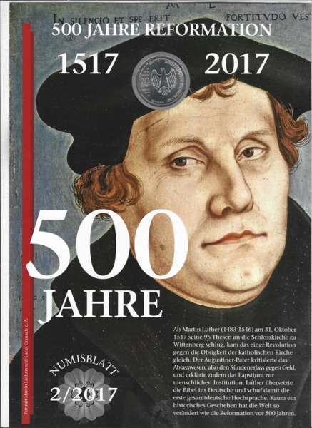 Numisblatt Deutschland 2017/2 "500 Jahre Reformation" mit 20€ Silbermünze Gedenkmünze