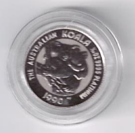 1/20 unze Platin Australien Koala 1990 5 Dollars