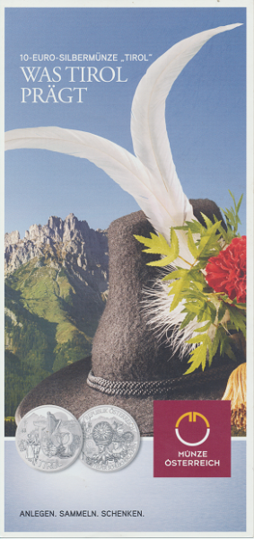 ANK Nr. 26 Flyer FOLDER ZU DER 10 EURO MÜNZE Tirol 2014