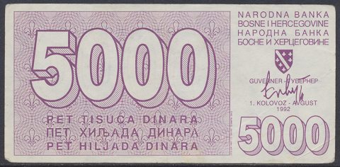 Bosnien Herzogowina- 5000 Dinara 1992 - Pick Nr. 27 gebraucht