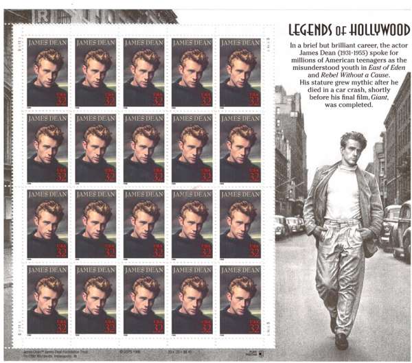 Legends of Hollywood James Dean 32 Cent Usa Stamps Block