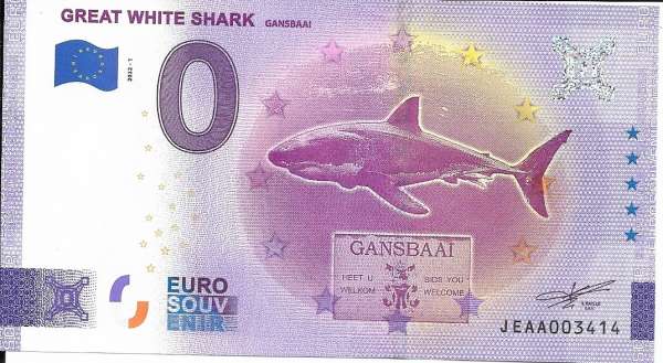 Great White Shark gansbaai - Unc 0 Euro Schein 2022-1