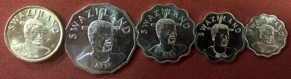 1 Lilangeni,50, 20, 10, 5 Cent Swaziland unc