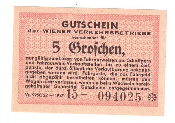 5 Groschen 1947 Wiener Verkehrsbetriebe NG4 Nr.15-094025