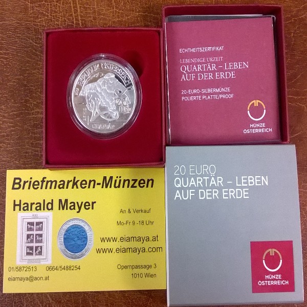 20 Euro 2015 Quartär Leben auf der Erde PP Silber ANK Nr.32
