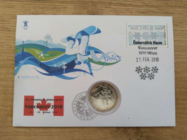 NBE 23a) XXI Olympische Winterspiele Vancouver 2010 Numisbrief mit 5 Euro Silber Snowboard