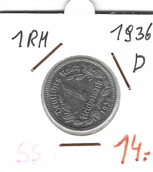 1 RM Reichsmark 1936 D Nickel
