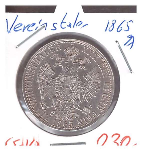 1 Vereins-Taler 1 1/2 Gulden 1865 A Silber Franz Joseph I