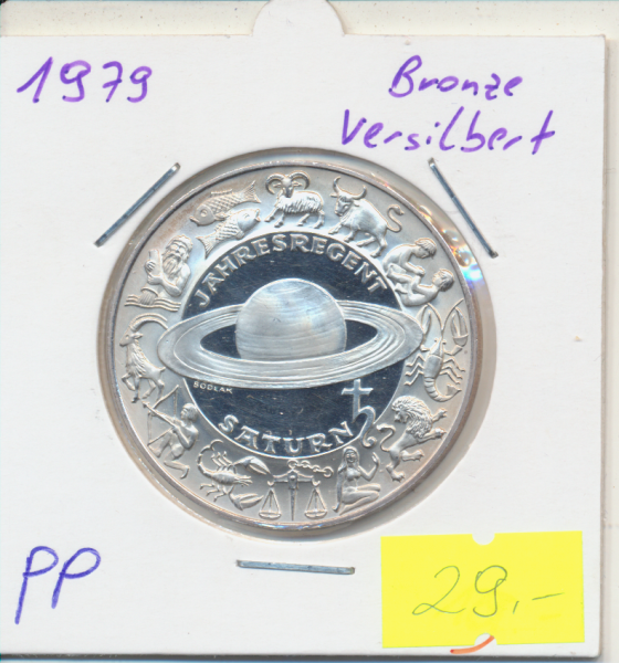 1979 Kalendermedaille Jahresregent Saturn Bronze Versilbert PP