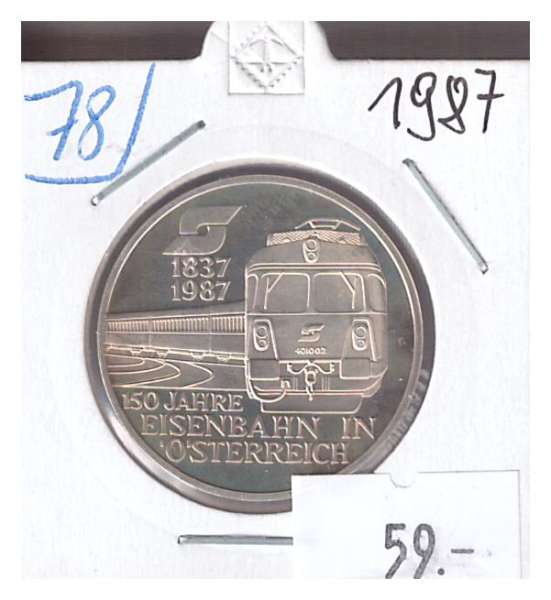 Nr. 078 150 Jahre Eisenbahn in Österreich 1987 Casinos Austria Silber Jeton 100 Schilling