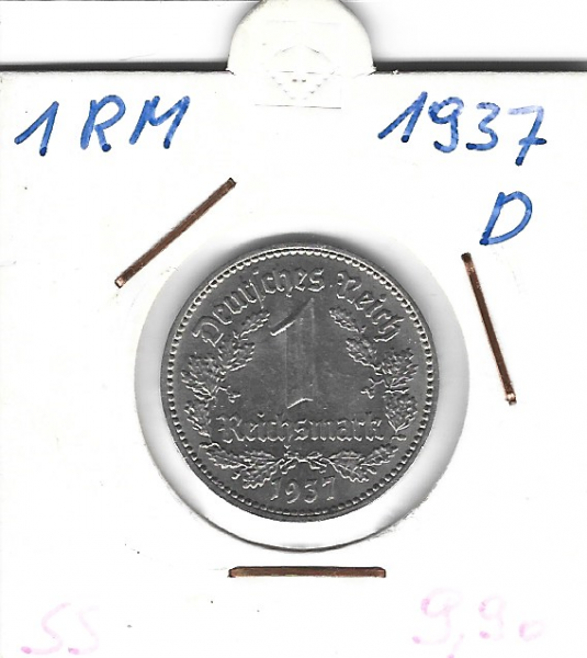 1 RM Reichsmark 1937 D Nickel