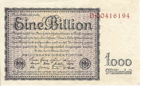 1 Billion Mark 5.11.1923 Deu-162 1000 Milliarden