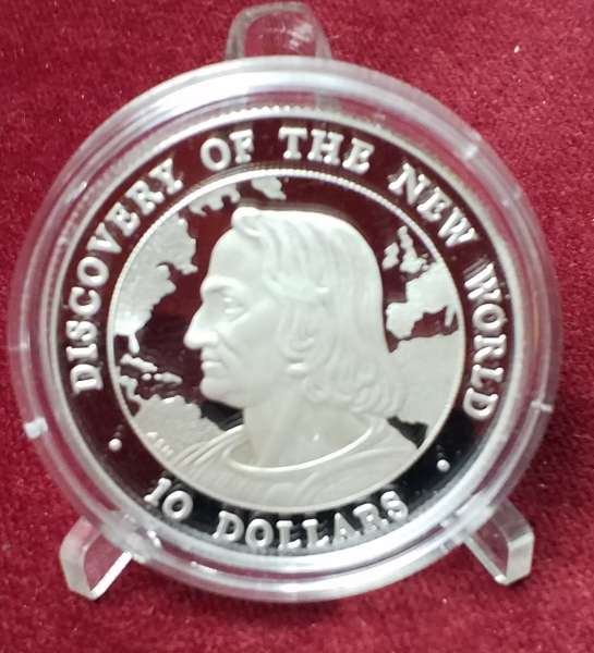 Bahamas 10 Dollars 1990 "Entdeckung Amerika" Silber Münze PP ca.31 Gramm