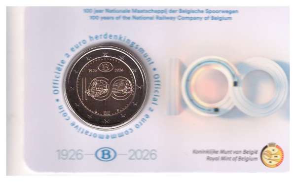 2 Euro Belgien 2026 100 Jahre Eisenbahn Coincard Engisch