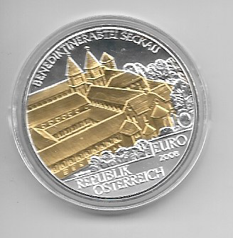 10 Euro 2008 Premiumausgabe Benediktinerabtei Seckau 24 Karat Teilvergoldet Silber