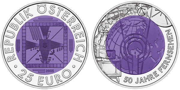 25 Euro 2005 Niob Silber 50 Jahre Fernsehen ANK Nr. 03 Niob 2005